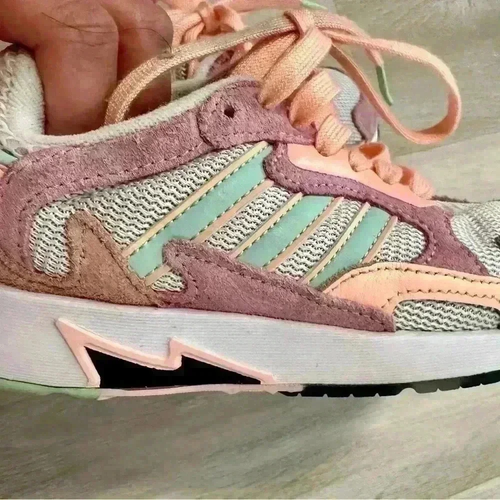 Adidas ZX Flux Kids Sneakers Size 11K Pink Mint Green Mesh Lace Up Athletic